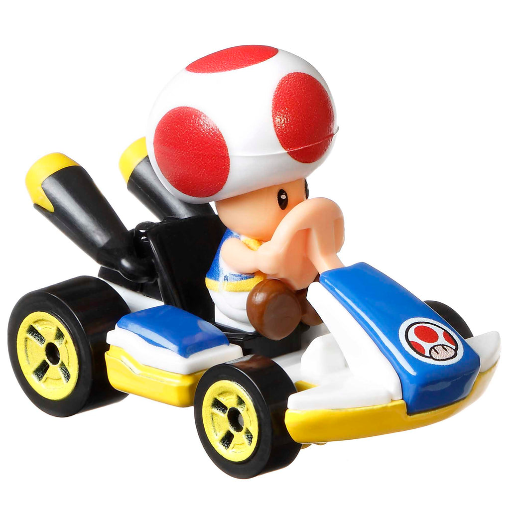 Hot Wheels Mario Kart Vehículo de Juguete Paquete de 4 con Diddy Kong, Waluigi, Toad y Yoshi azul