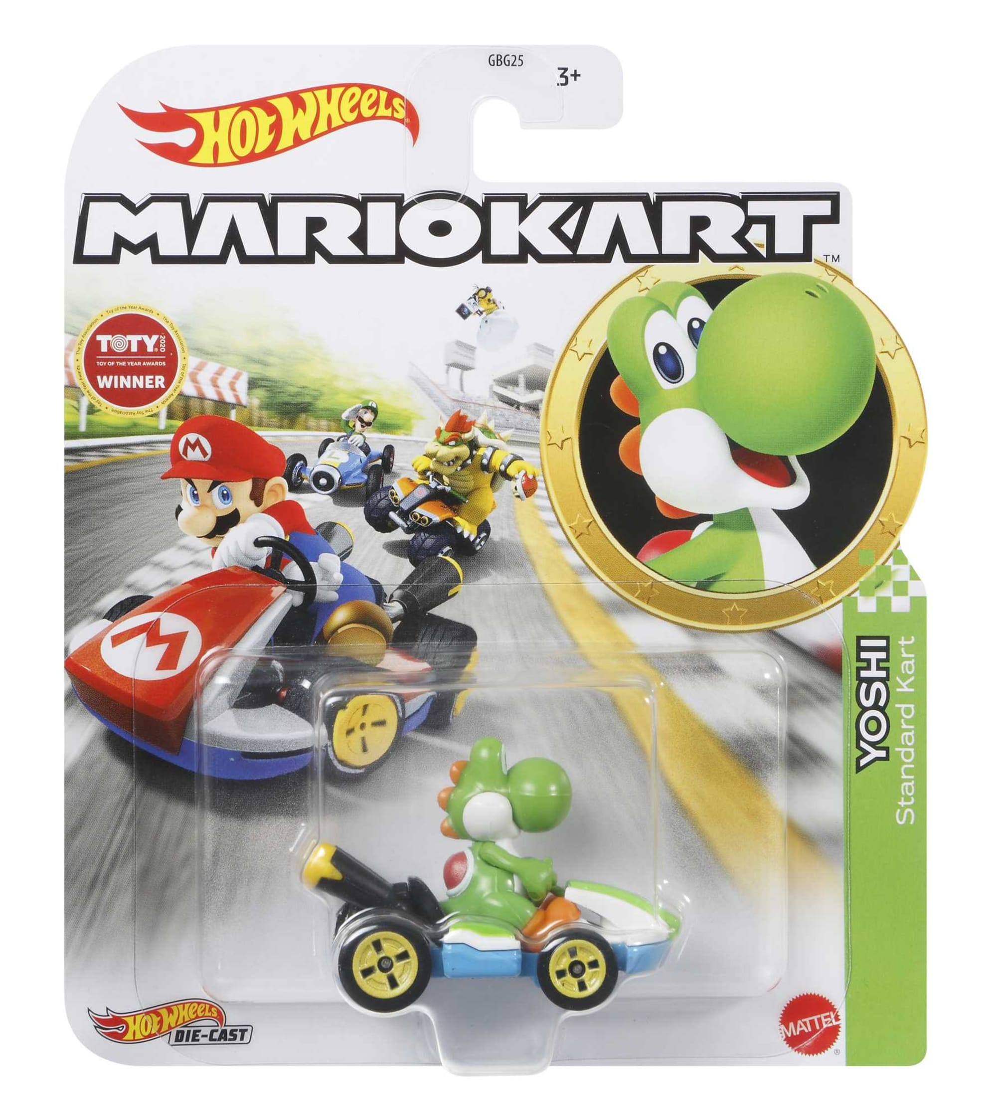 Hot Wheels Mario Kart Veículo de Brinquedo Kart Padrão Yoshi
